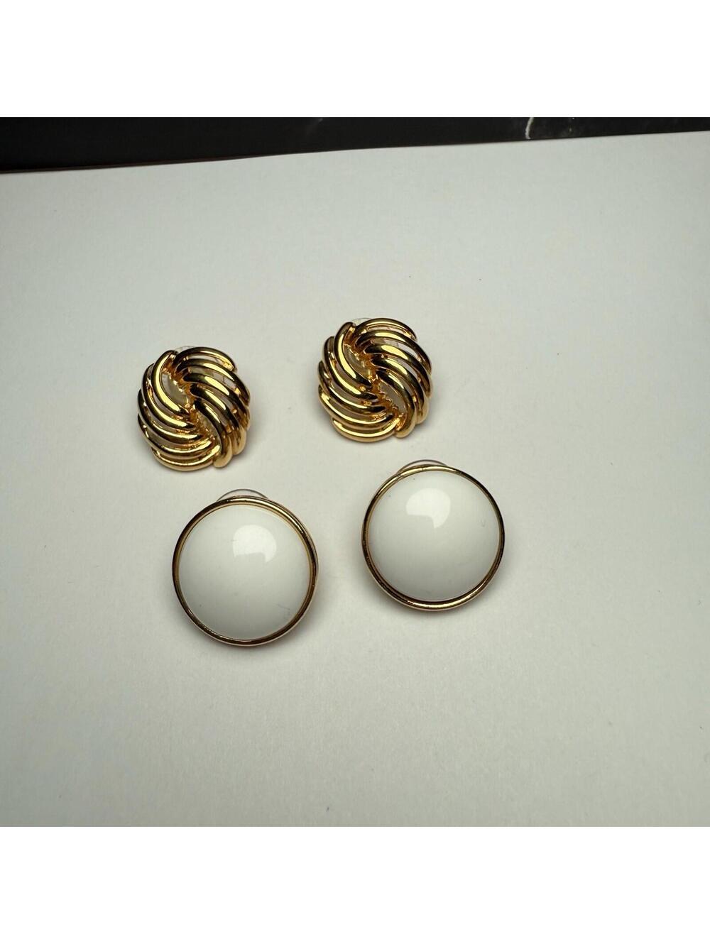 Signed Monet / Napier Large Stud Pierced Earrings Lot Of 2 Gold Tone
